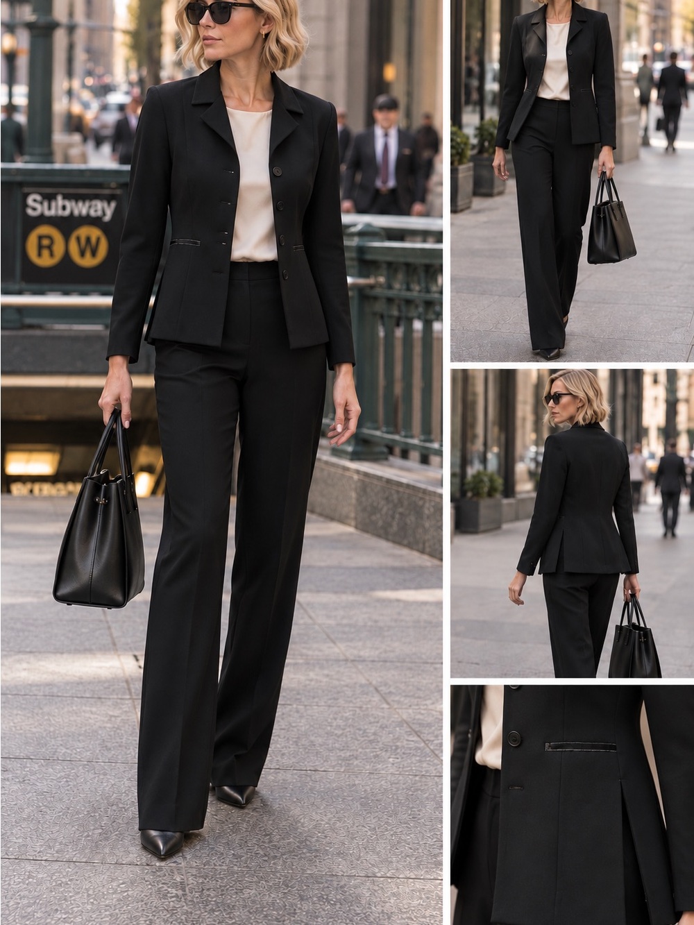 Classic Black Women's Tailored Suit Pants & Jacket Set